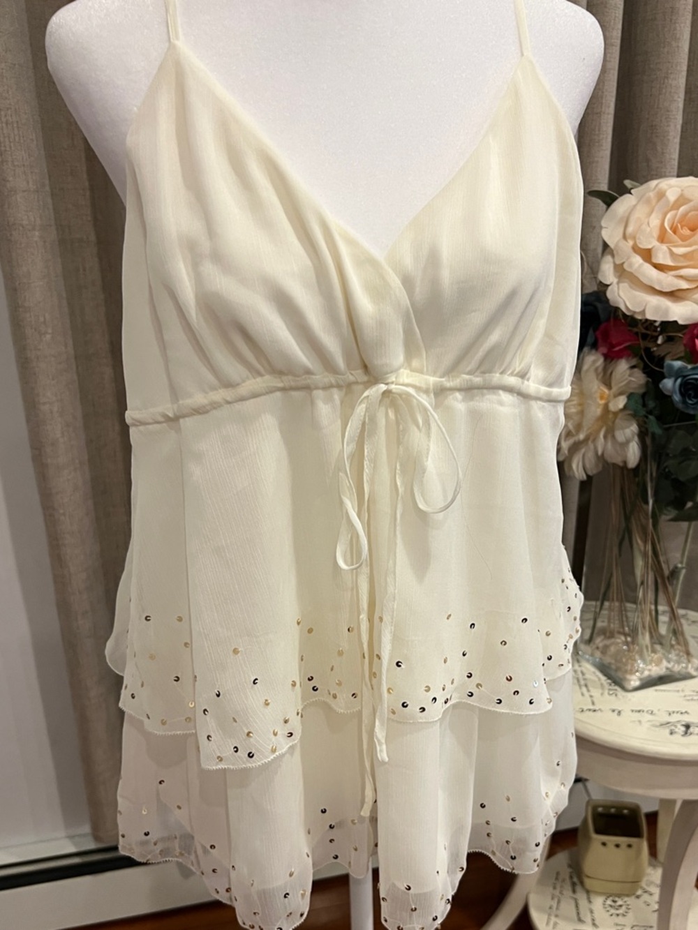 Old Navy White Sequined Chiffon Camisole